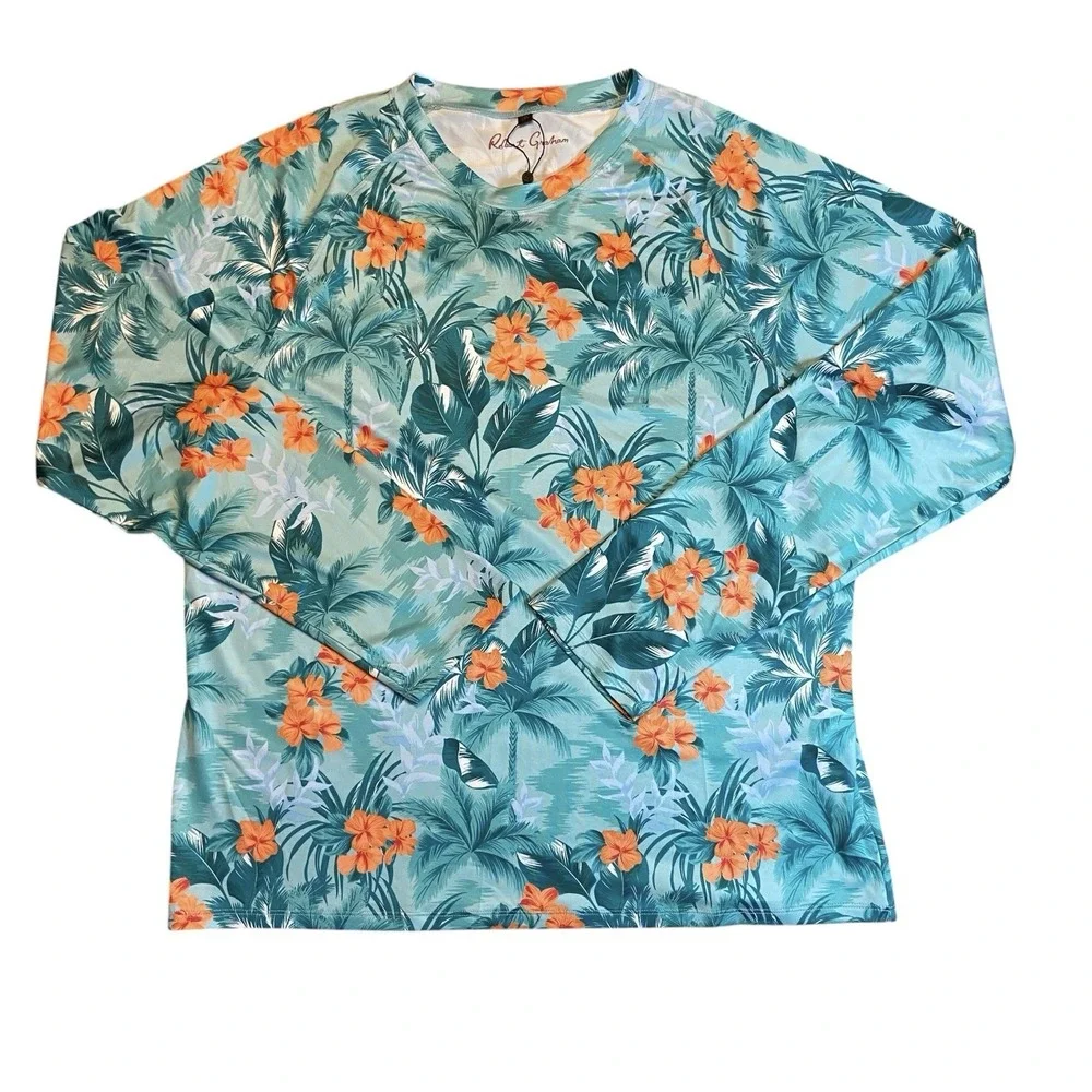 Robert Graham Long Sleeve Tropical Forest UPF 50+ rashguard shirt Men's 2XL New